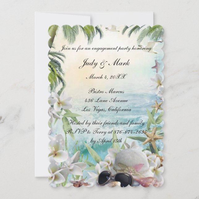 Floral Tropical Beach Wedding Party Einladung (Vorderseite)
