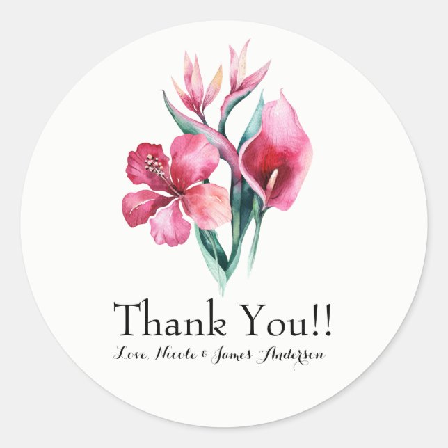Floral Tropical Bouquet Elegante Wedding Gefallen Runder Aufkleber (Vorderseite)