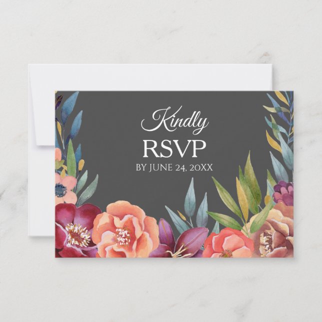Floral Tropical Bourgogne RSVP 3 Carte de repas -  (Devant)