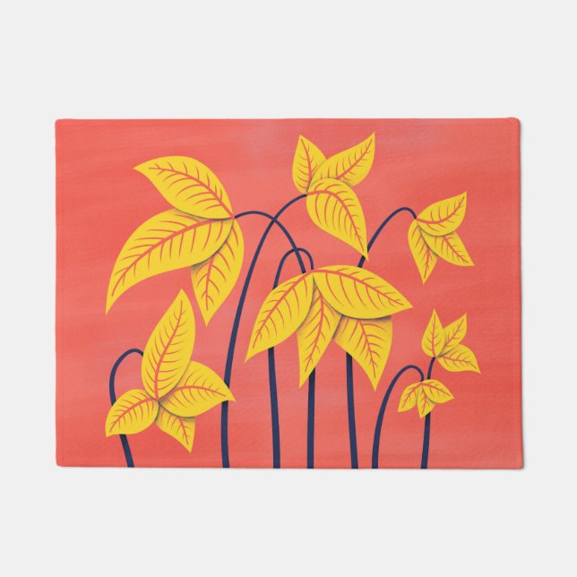 Floral Tropical Coral Pink Gelb Fußmatte (Vorderseite)