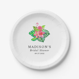 Floral Tropical Flamingo Brautparty Pappteller
