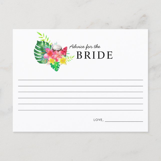 Floral Tropical Paradise Advice for the Bride Card Postkarte (Vorderseite)