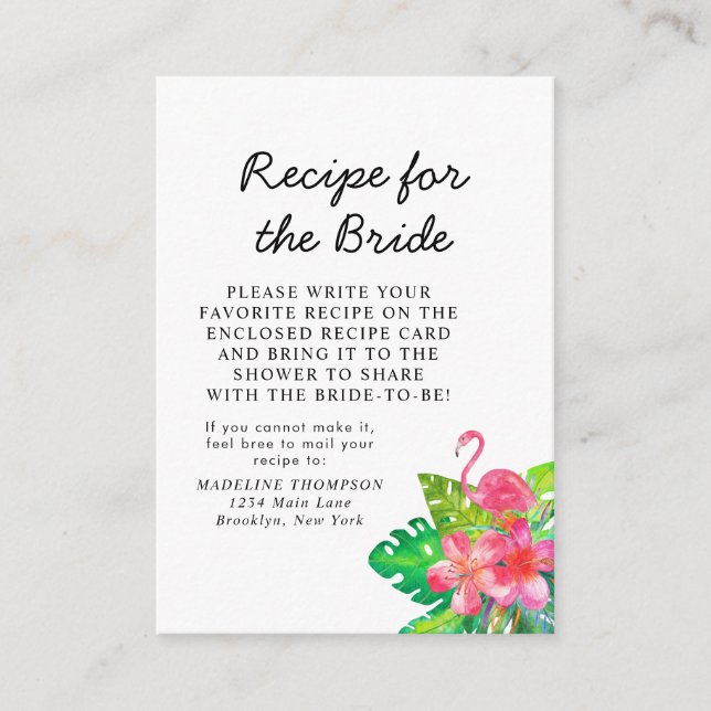 Floral Tropical Paradise Bridal Recipe Request Begleitkarte (Vorderseite)