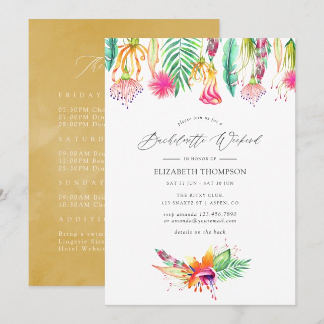 Floral Tropical Summer Bachelorette Wochenende Einladung (Vorne/Hinten)