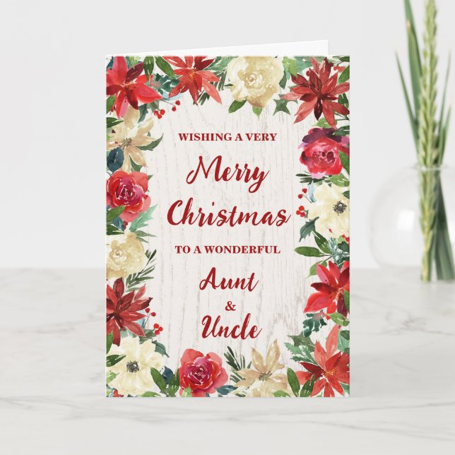 Floral Tunt und Onkel Frohe Weihnachten Karte (Vorderseite)