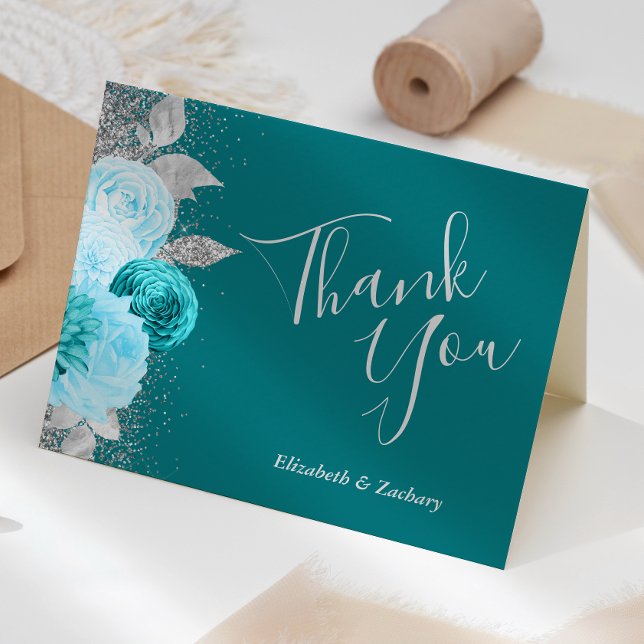 Floral Türkis Silver Wedding Vielen Dank Karte (Von Creator hochgeladen)