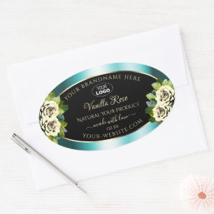Floral Turquoise Black Gold Produit Étiquettes Ros