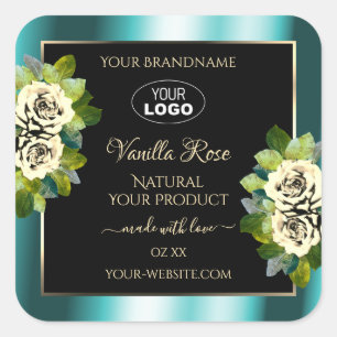 Floral Turquoise Black Gold Produit Étiquettes Ros