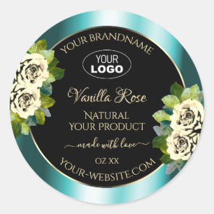 Floral Turquoise Black Gold Produit Étiquettes Ros