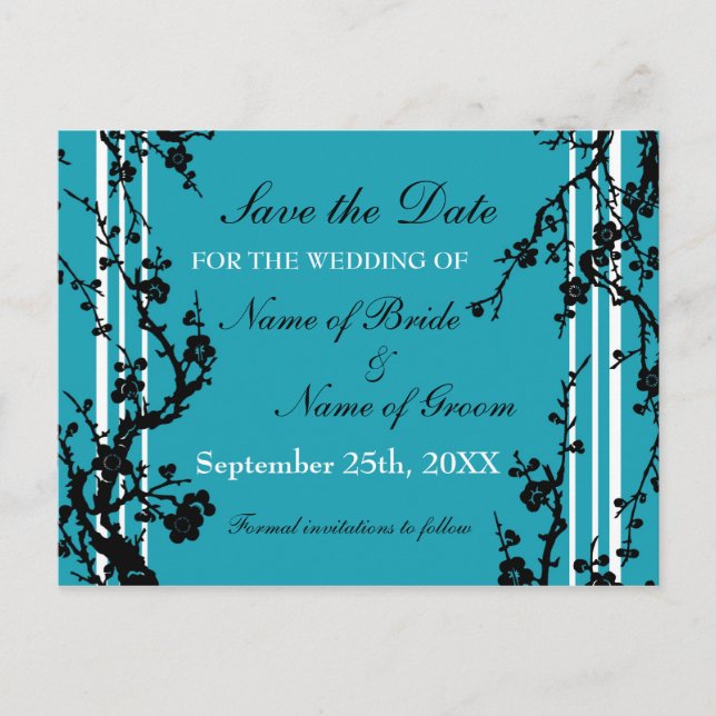 Floral Turquoise Enregistrer la date Carte postale (Devant)