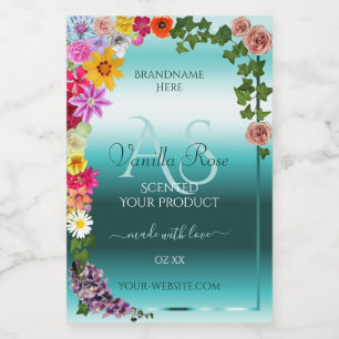 Floral Turquoise Gradient Produit Étiquettes avec