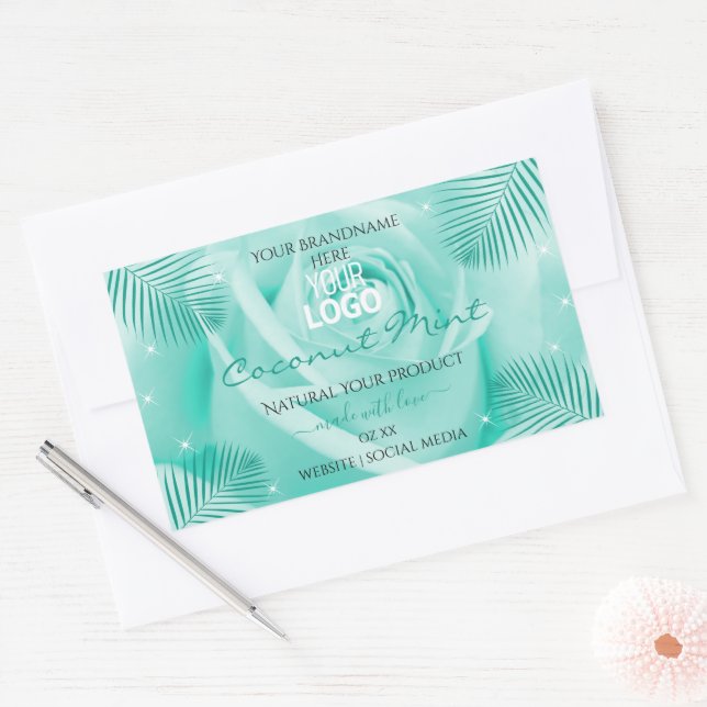 Floral Turquoise Produit Étiquette Rose Palm Feuil (Enveloppe)