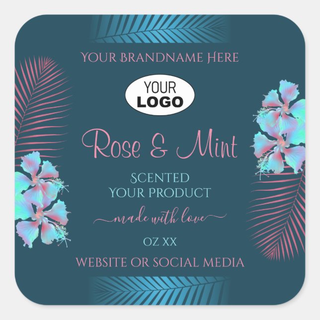 Floral Turquoise Produit Étiquettes Palm rose Feui (Devant)