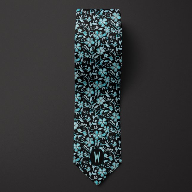Floral turquoise sur Cravate noir (Créateur téléchargé)