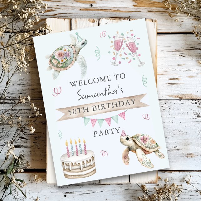 Floral Turtle Birthday Party Welcome Poster (Von Creator hochgeladen)
