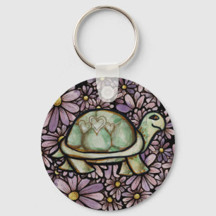 Floral Turtle Liebe niedlich Turtles Herz Muschel Schlüsselanhänger