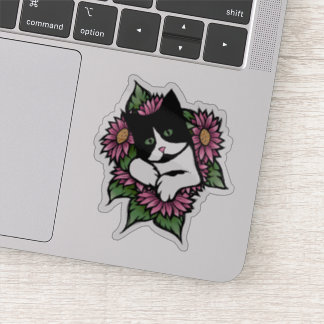 Floral Tuxedo Cat Aufkleber