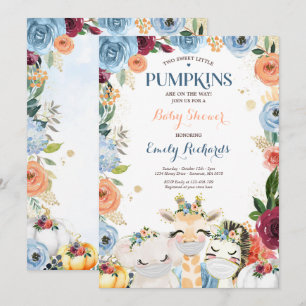Floral Twin Safari Tiere Pumpkin Baby Dusche Einladung
