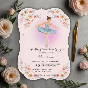 Floral Twirling Ballerina Wasserfarbe Babydusche Einladung