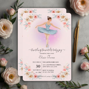 Floral Twirling Ballerina Wasserfarbe Babydusche Einladung