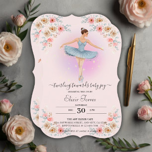 Floral Twirling Ballerina Wasserfarbe Babydusche Einladung