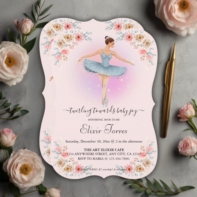 Floral Twirling Ballerina Wasserfarbe Babydusche Einladung (Von Creator hochgeladen)