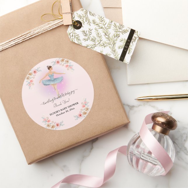 Floral Twirling Ballerina Wasserfarbe Babydusche Runder Aufkleber (Schenken)