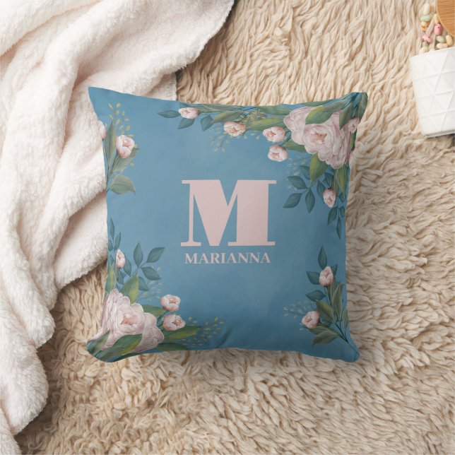 Floral Typografie Monogramm Pink Rose Kissen (Decke)