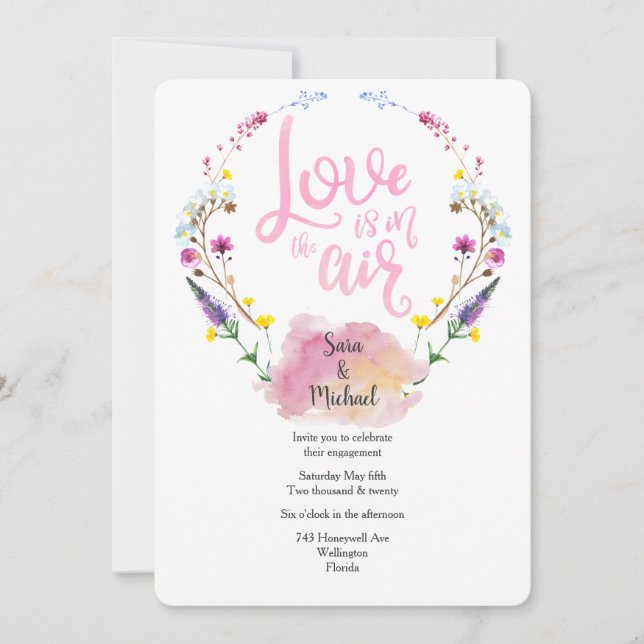 Floral Typografie Romantische Verlobung Einladung (Vorderseite)