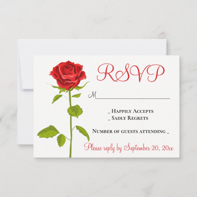 Floral UAWG Rote Rose Hochzeit Romantische Blume RSVP Karte (Vorderseite)