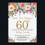 Floral Überraschung 60. Geburtstag Einladung Gold<br><div class="desc">Blumenüberraschung 60. Geburtstag Einladung für Frauen. Aquarell Floral Blume. Gold Glitzer. Rosa,  gelb,  orange,  Lila Blume. Erwachsener Geburtstag.
Für weitere Anpassungen klicken Sie bitte auf die Schaltfläche "Anpassen" und verwenden Sie unser Designwerkzeug,  um diese Vorlage zu ändern.</div>