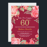 Floral Überraschung 60. Geburtstag Gold Burgundy R Einladung<br><div class="desc">Rote Flora Überraschung 60. Geburtstag Einladung für Frauen. Botanische Blume der Wasserfarbe. Gold Glitzer. Rosa Peonies Blumengebirge Blume. Erwachsener zum Geburtstag. Burgundy Red Background. Für weitere Anpassungen klicken Sie bitte auf die Schaltfläche "Anpassen" und verwenden Sie unser Designwerkzeug,  um diese Vorlage zu ändern.</div>