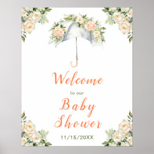 Floral Umbrella Baby Dusche Poster