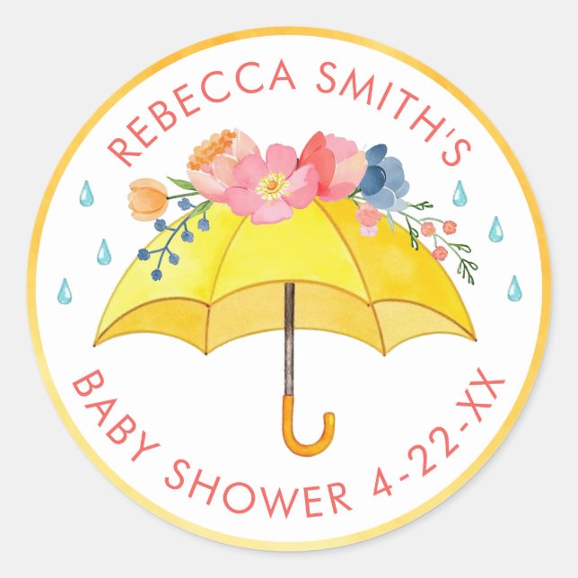 Floral Umbrella Baby Shower Sticker - April Dusche (Vorderseite)