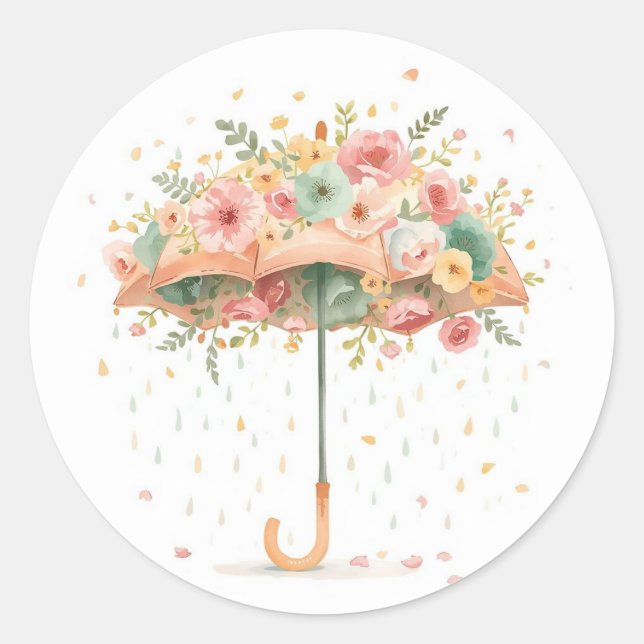 Floral Umbrella Baby Sprinkle Favor Sticker (Vorderseite)