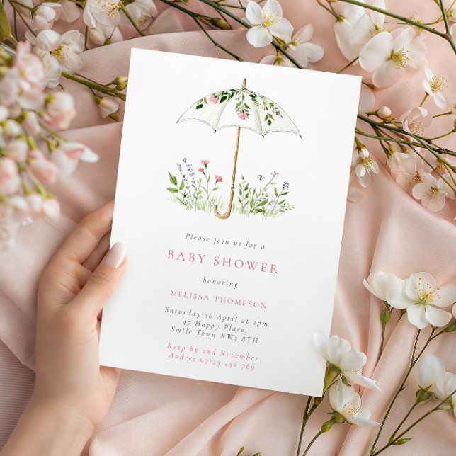 Floral Umbrella Spring Baby Shower Einladung (Von Creator hochgeladen)