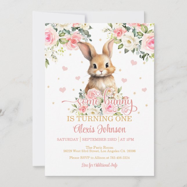 Floral Un Petit Lapin Invitation Anniversaire (Devant)