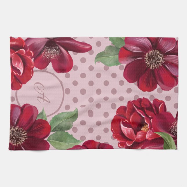Floral und Dot Monogram Küchentuch (Horizontal)