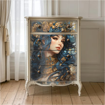 Floral und Gold Goddess Anime Style Blue