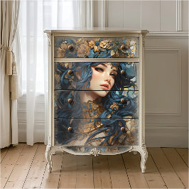 Floral und Gold Goddess Anime Style Blue Seidenpapier