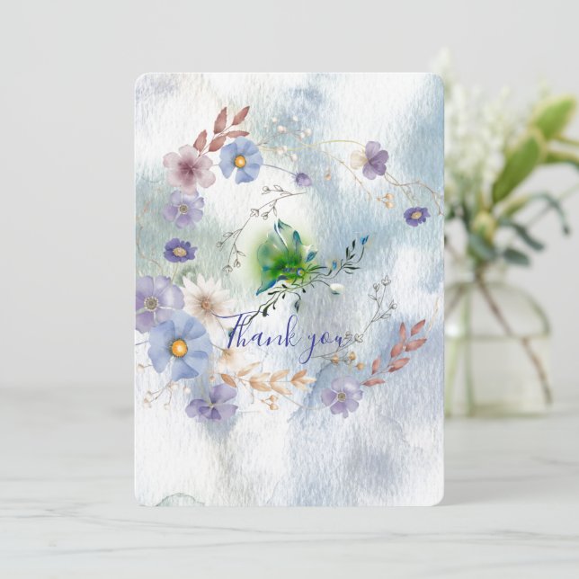 Floral und whimsy danke Karte (Stehend Vorderseite)