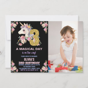 Floral Unicorn Anniversaire Invitations Parties sc