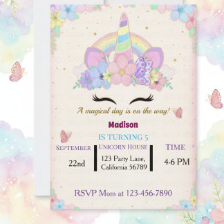 Floral Unicorn Birthday Party Invitation