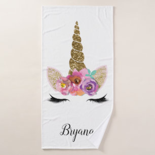 Floral Unicorn Gold Glitzer Girly Cappella Santa M Badhandtuch Set