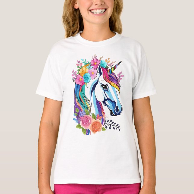 Floral Unicorn Happy Pâques T-shirt Design Enfant' (Devant)