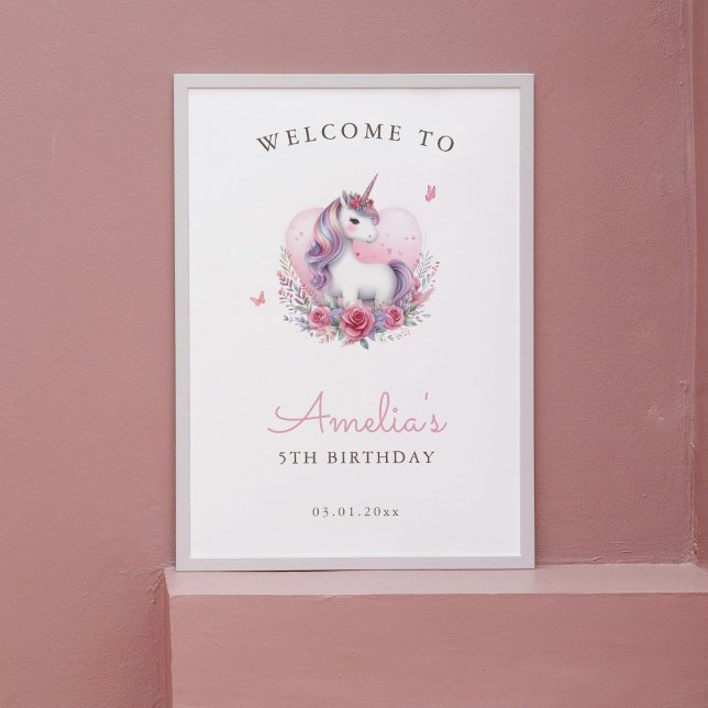 Floral Unicorn Magique Affiche de bienvenue d'anni (Créateur téléchargé)