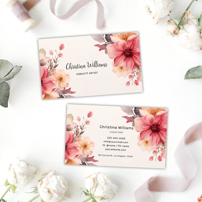 Floral Unique Watercolor Visitenkarte (Floral Unique Watercolor Business Card)