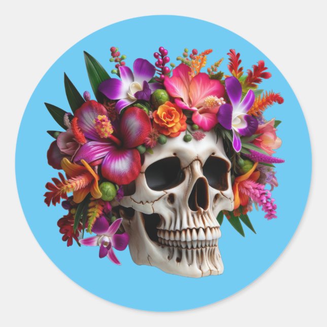 Floral Updo Skull Runder Aufkleber (Vorderseite)