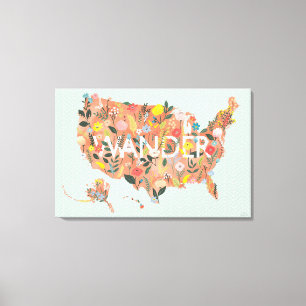 Floral USA Map - Wild Garden Leinwanddruck