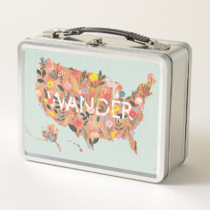 Floral USA Map - Wild Garden Metall Brotdose